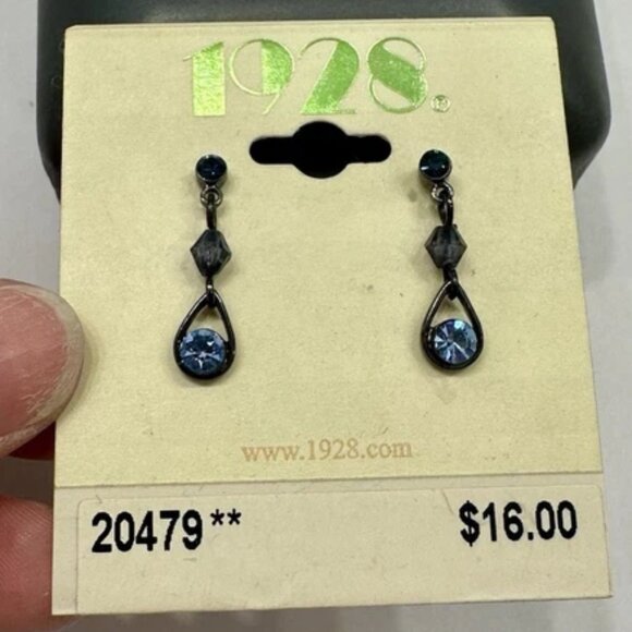 Blue Crystal Drop/Dangle Fashion Earrings (post-back) - Picture 2 of 3
